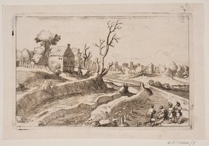 Landschaft mit Kapelle mit einem kleinen Kreuz auf dem Giebel von H. Rosenkilde