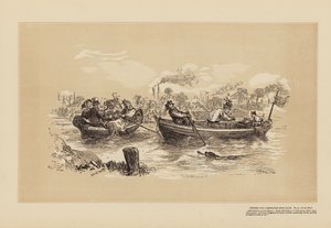 Oxford und Cambridge Bootsrennen, Nr. 2, Auf dem Fluss von Hablot Knight (1815 92) Browne