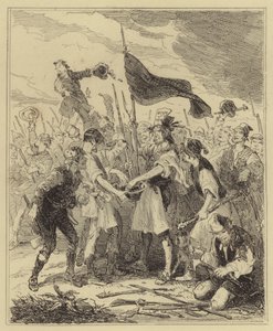 Aufständische baden die Hände ihres Fahnenträgers in Blut von Hablot Knight Browne