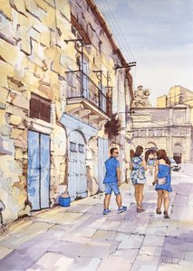 Dreier in Blau, Valletta, Malta, ca. 2024 von Hadley Rampton