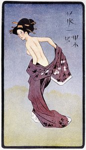 Junge Japanerin entkleidet - in „Japanische Puppe“ von Félicien Champsaur, ill. Hanafusa Itcho, Paris
