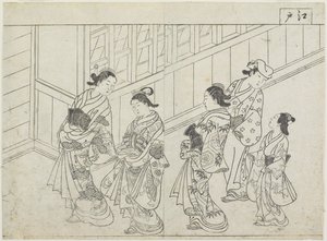 Fünf Prostituierte vor einem Haus von Hanabusa Shigenobu