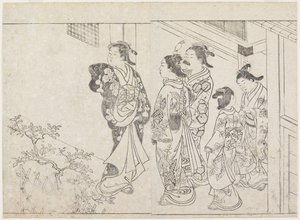 Fünf Prostituierte in einem Hof von Hanabusa Shigenobu
