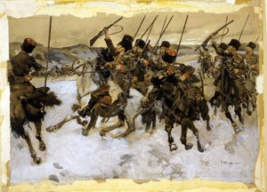 Russische Kosaken greifen einen Gepäckzug an von Hand George Wright