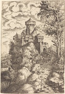 Landschaft mit einer Festung und großer Treppe