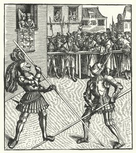 Erzherzog Maximilian von Österreich kämpft zu Fuß mit einer Lanze von Hans (after) Burgkmair