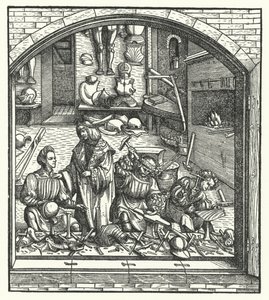 Erzherzog Maximilian von Österreich besucht einen Rüstungsmacher von Hans (after) Burgkmair