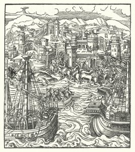 Friedrich III., Heiliger Römischer Kaiser, kommt mit seiner Braut Eleonore von Portugal in Rom an von Hans (after) Burgkmair