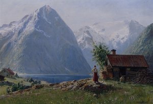 Mädchen in einer Fjordlandschaft