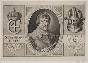 Christian IV. Illustration zu Peder Vinstrup, "Den danske Hornblæser", 1644