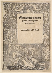 Johannes der Evangelist auf Patmos, Titelseite aus Hymni de tempore et de sanctis (1516) von Hans Baldung