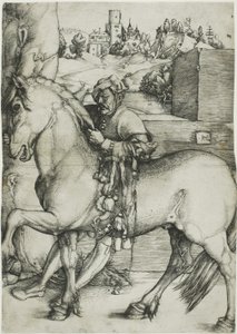 Ein Stallknecht zäumt ein Pferd von Hans Baldung Grien