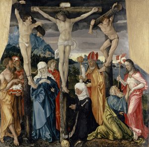 Christus gekreuzigt mit den Dieben, Heiligen und einer weiblichen Stifterin, 1512 von Hans Baldung Grien