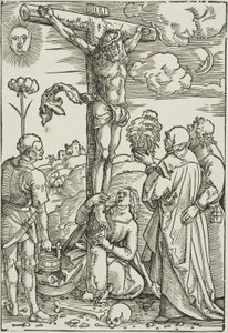 Christus am Kreuz mit Maria, Johannes, der Magdalena und Stephanus