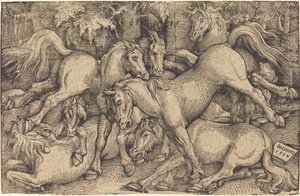 Gruppe von sieben Pferden im Wald von Hans Baldung Grien