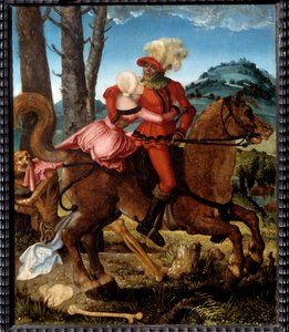 Der Ritter, das Mädchen und der Tod. Der Tod wird in allegorischer Form dargestellt. von Hans Baldung Grien