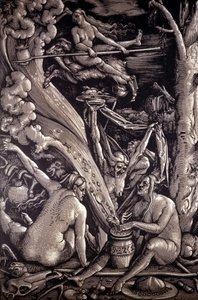 Der Hexensabbat, Gravur von Hans Baldung Grien, deutscher Maler, Graveur und Zeichner (1484-1545)