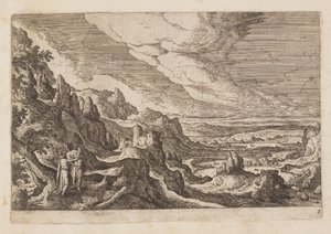 Tafel 2, aus Landschaften mit Szenen aus dem Alten und Neuen Testament und Ovids Metamorphosen von Hans Bol