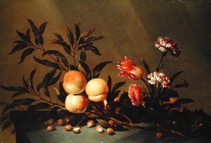 Stillleben mit Pfirsichen und Blumen, 1641 von Hans Bollongier