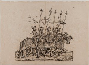 Der Triumph von Kaiser Maximilian I: Einundfünfzigstes Brett, Teilnehmer am Rennen von Hans Burgkmair