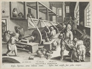 Politura Armorum (Waffenpolitur), Platte 17 aus der Serie Nova Reperta (Moderne Entdeckungen), ca. 1588