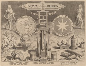 Titelseite für Nova Reperta (Neue Entdeckungen) von Hans Collaert the Younger after Jan van der Straet