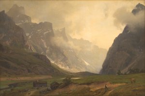 Die Trollspitzen in Romsdalen: Der Fuß des Romsdalshorn rechts von Hans Gude