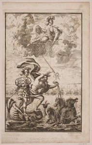 Neptun über das Meer fahrend. Titelblatt zu Fontenay, "Søe-Evolution"; Kopenhagen 1743