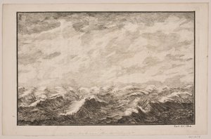 Schiffe in stürmischer See. Illustration zu Fontenay, "Söe-Evolution"; Kopenhagen 1743 von Hans Henrich Christian Ulrich