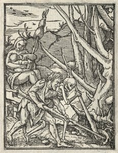 Der Totentanz: Vertreibung aus dem Paradies; Adam bebaut den Boden