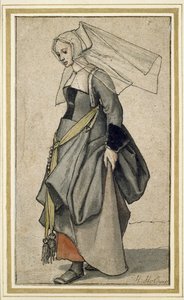 Eine junge englische Frau, 16. Jahrhundert (Feder und Tinte und Aquarell auf Papier)