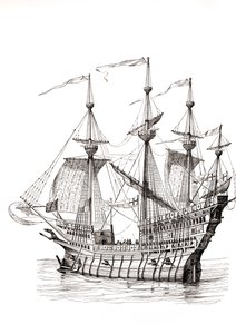 Kriegsschiff, das König Heinrich VIII. zum Feld des Goldenen Tuchs brachte, ca. 1880