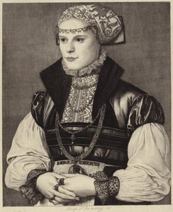 Porträt einer Frau in Kleidung des 16. Jahrhunderts von Hans Holbein der Jüngere