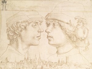 Porträts von zwei Jugendlichen, einem Zwerg und einer Stadtansicht, ca. 1514 von Hans Holbein der Jüngere