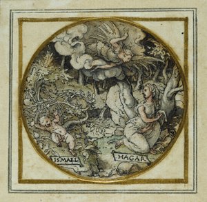 Hagar und Ismael - Entwurf für ein Anhänger oder Hutabzeichen, um 1532-43 von Hans Holbein der Jüngere