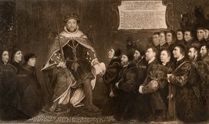 Heinrich VIII. gewährt eine Charta an die Zünfte der Barbiere und Chirurgen, 1541, 1902 von Hans Holbein der Jüngere