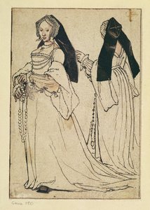 Zwei Ansichten einer Frau mit englischer Haube, ca. 1528-30