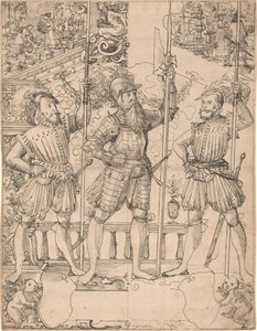 Hellebardier und zwei Pikenier