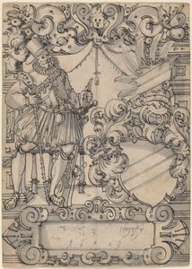 Ein Stifter mit einem Wappen (Schildbegleiter und Wappenschild mit Schrägbalken) von Hans Jegli II