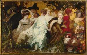 Moderne Amoretti, Triptychon, linkes Panel, 1868 von Hans Makart