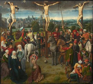 Kalvarienberg-Triptychon, zentrales Panel, 1480er von Hans Memling