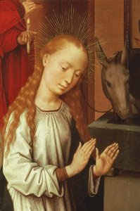 Detail der Jungfrau aus einer Krippenszene von Hans Memling