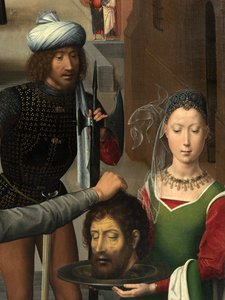 (Detail) Linkes Panel des Triptychons von Johannes dem Täufer und Johannes dem Evangelisten