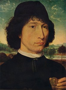 Porträt eines Mannes, der eine Münze des Kaisers Nero hält, 1474 von Hans Memling