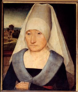 Porträt einer älteren Frau. Gemälde von Hans Memling (1435-1494) 15. Jahrhundert. Porträt einer alten Frau. Gemälde von Hans Memling (1435-1494)