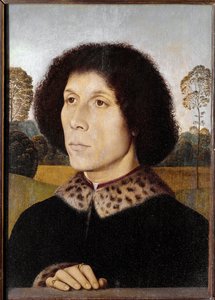 Porträt eines unbekannten Mannes in einer Landschaft von Hans Memling