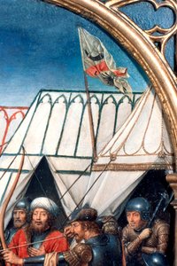Schrein der hl. Ursula, Martyrium in Köln (Detail), 1489 von Hans Memling
