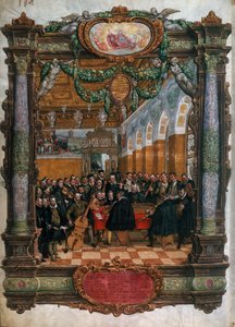 Orlando di Lasso im Konzert für Herzog Albrecht V. von Bayern am Münchner Hof von Hans Mielich or Muelich