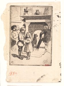Neujahrskarte (Familie am Kamin)