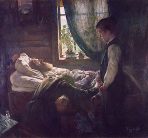 Das Sterbebett des Arbeiters von Hans Olaf Heyerdahl